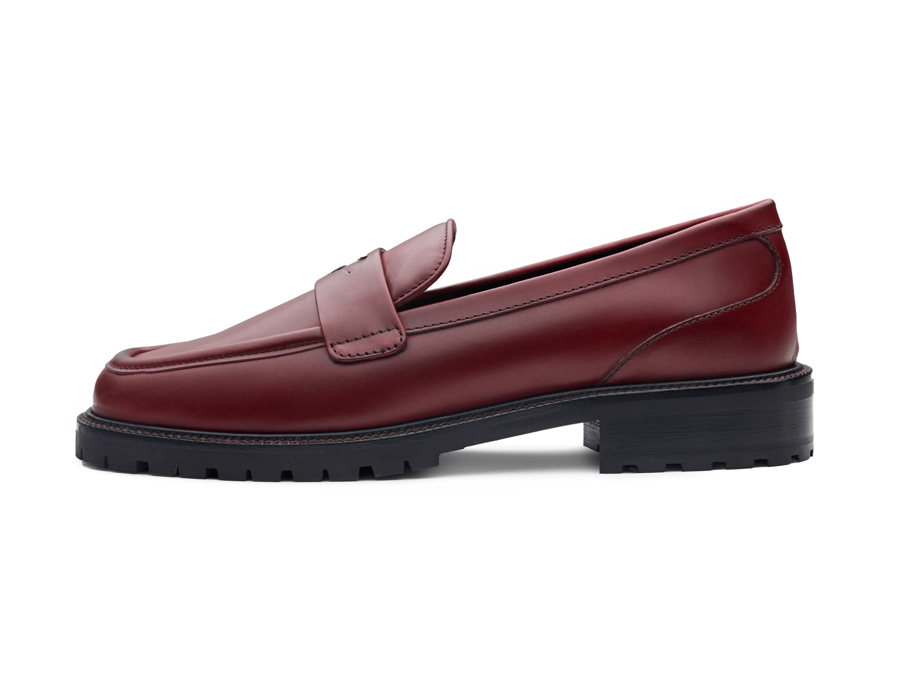 Charlotte Penny Loafers in Crimson Calf with Rubber Sole