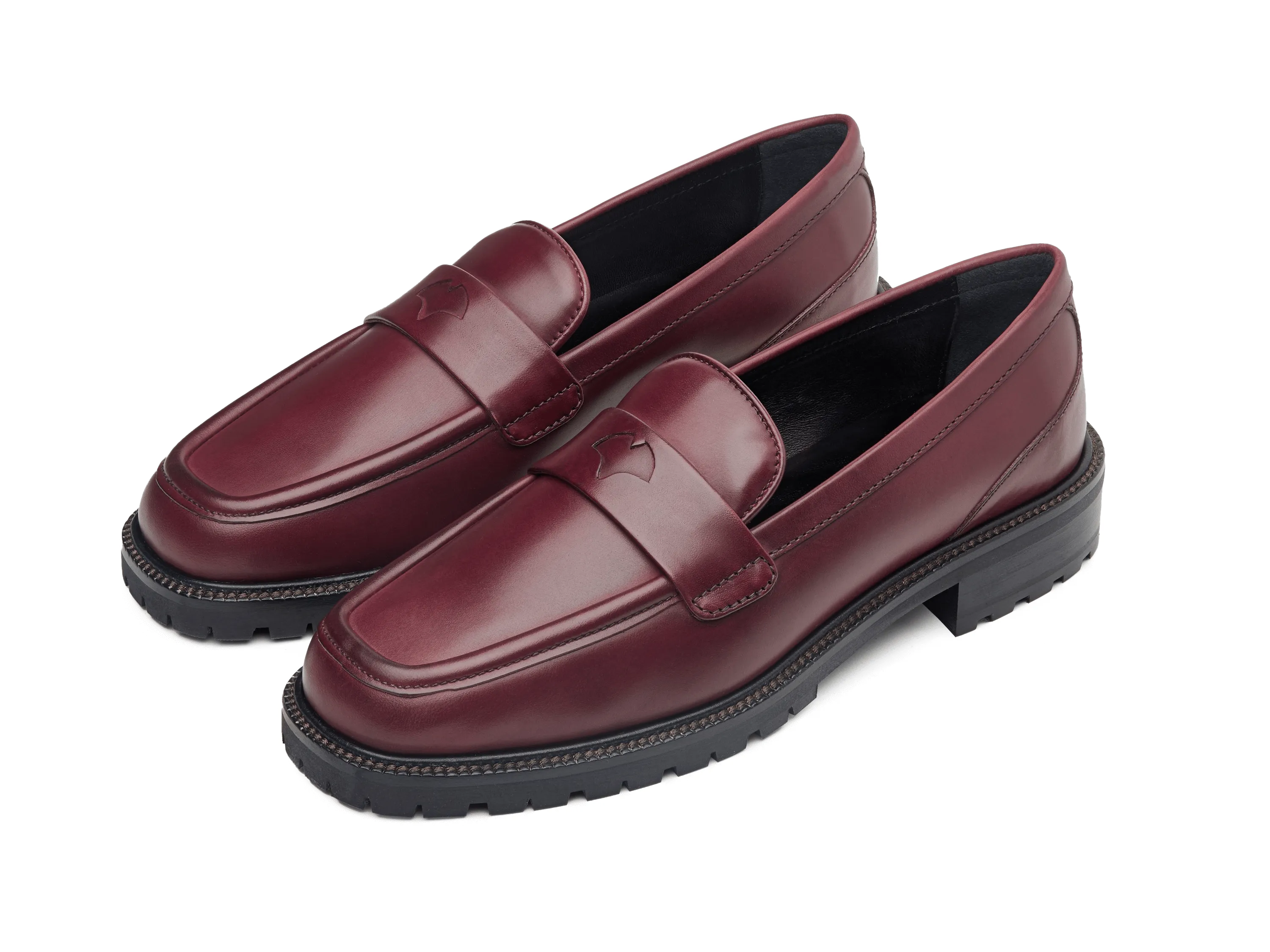 Charlotte Penny Loafers in Crimson Calf with Rubber Sole