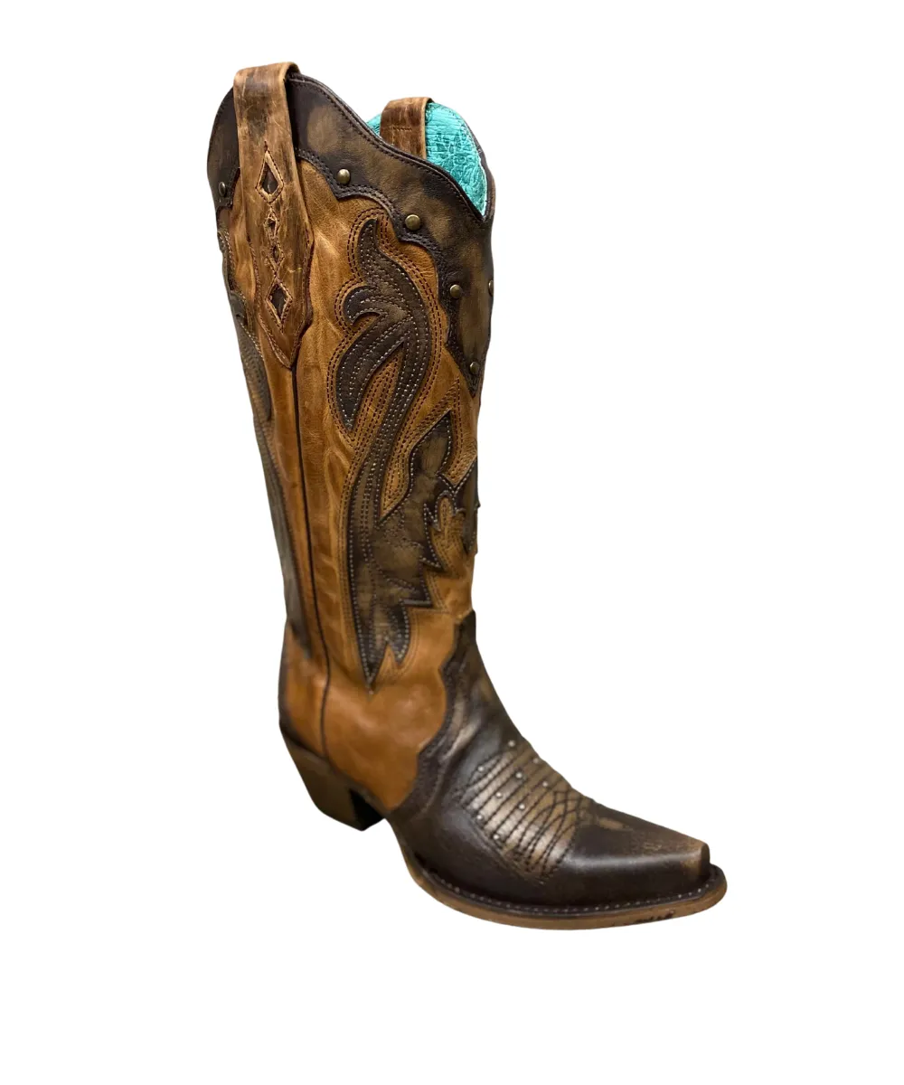 CORRAL WOMEN'S Z5015 COGNAC OVERLAY WITH STUDS BOOT SS22