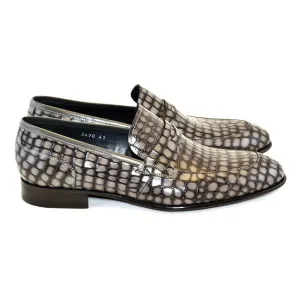 Corrente Grey Crocodile Print Calfskin Men Slip On Penny Loafer