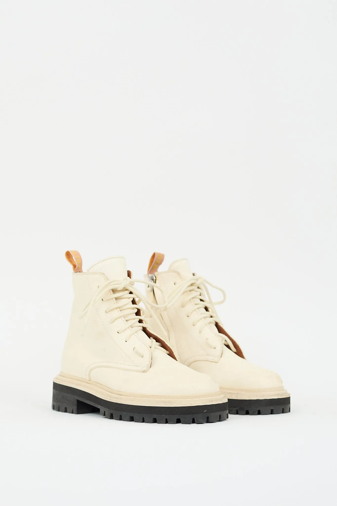 Cream Leather Combat Boot