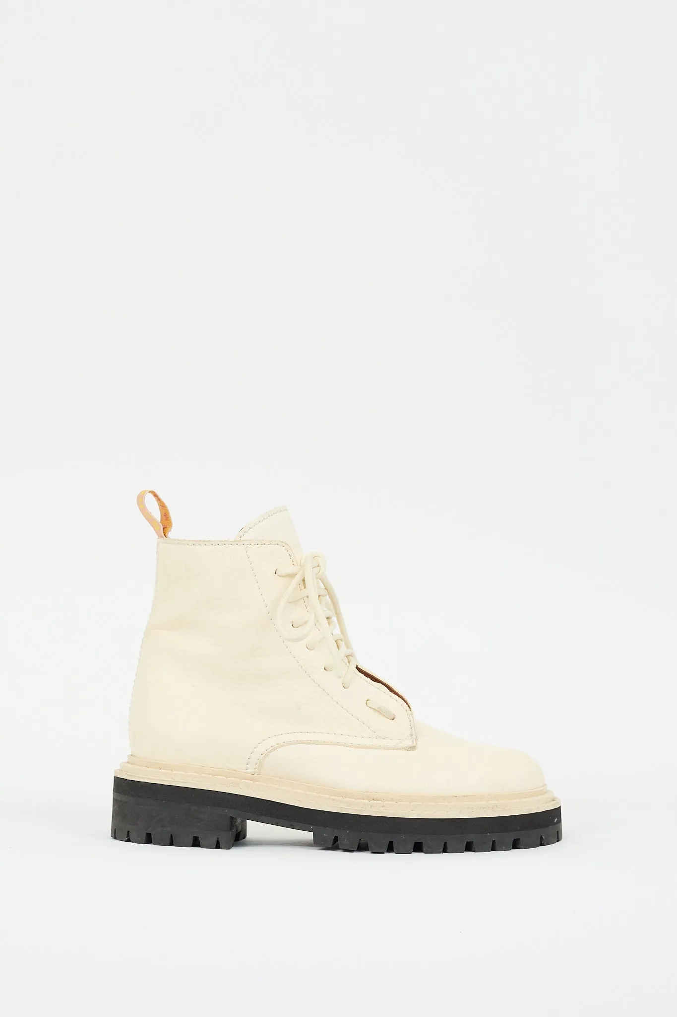 Cream Leather Combat Boot