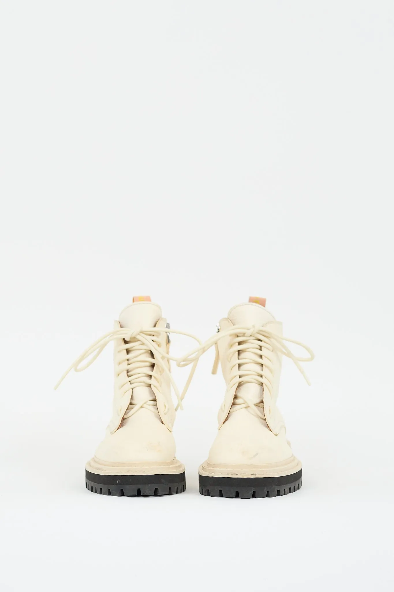 Cream Leather Combat Boot