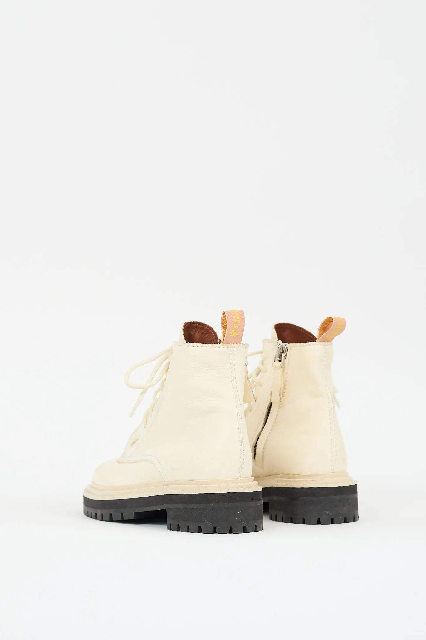 Cream Leather Combat Boot