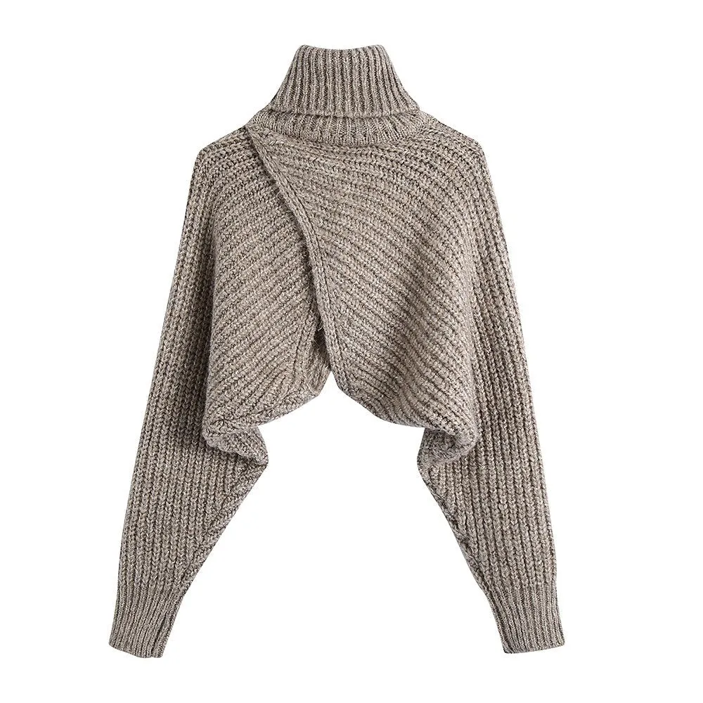 Crossover Knitted Turtleneck Crop Sweater