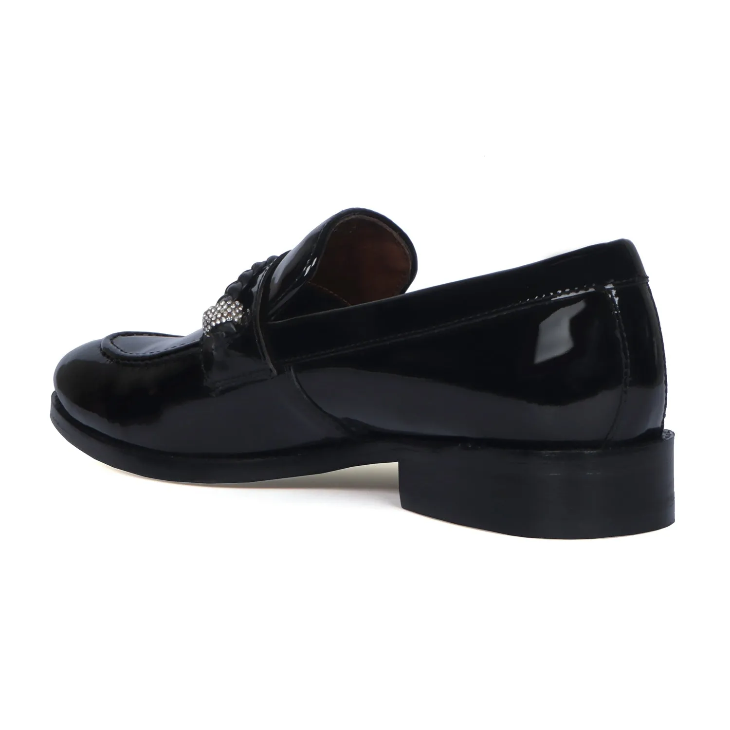 Crystal Beads Embellishments Loafers in Black Patent Leather