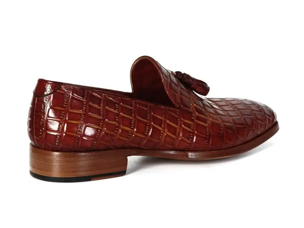 Custom Hand-Painted Brown Crocodile-Embossed Calfskin Slip-On Tassel Loafers