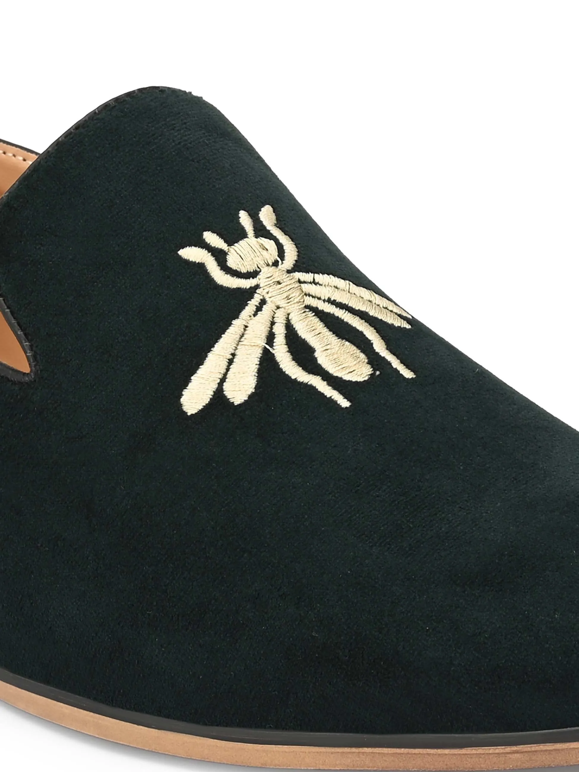 Dark Green Embroidered Loafers