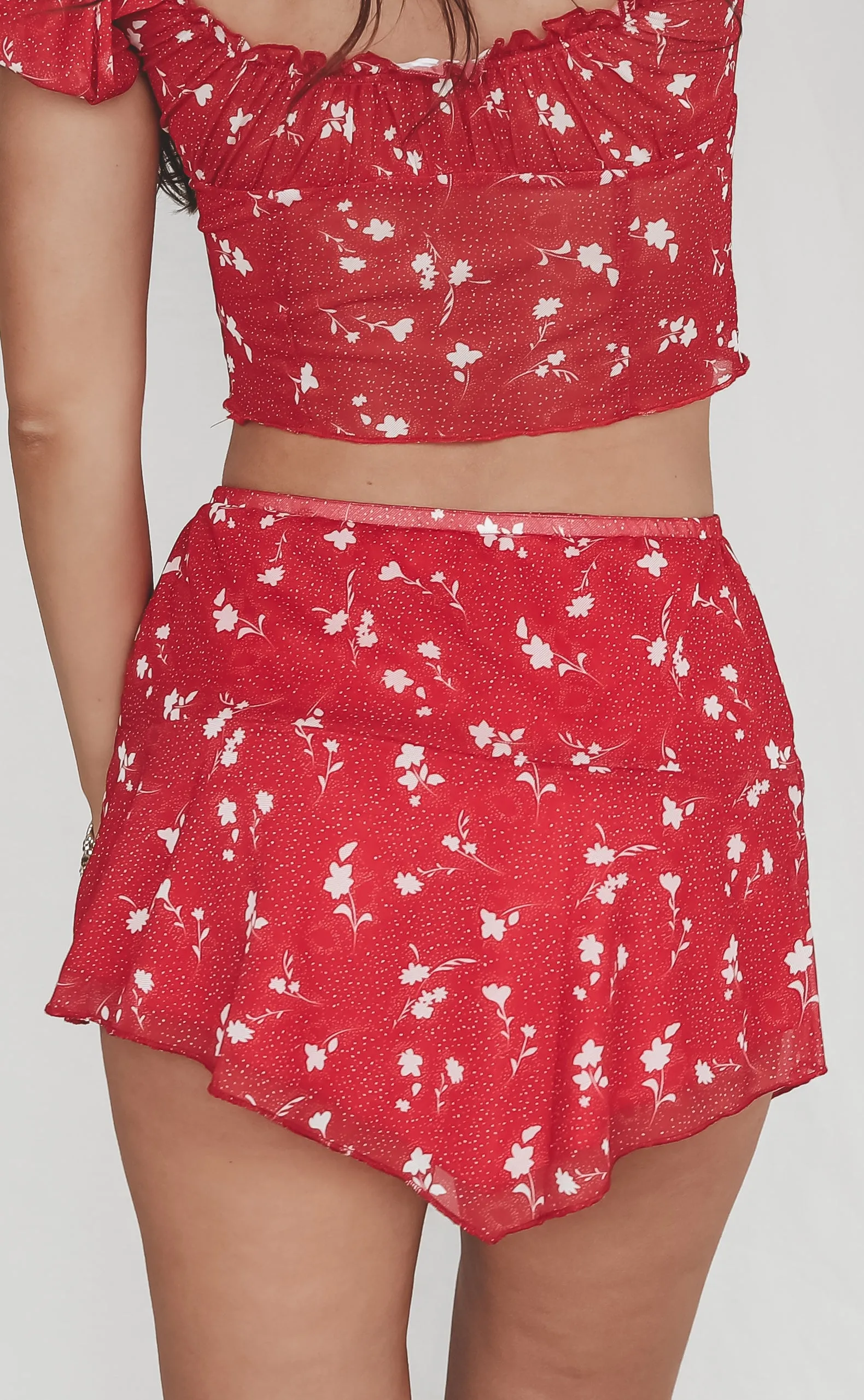 DEAL Right Hand Babe Red Floral Mini Skirt