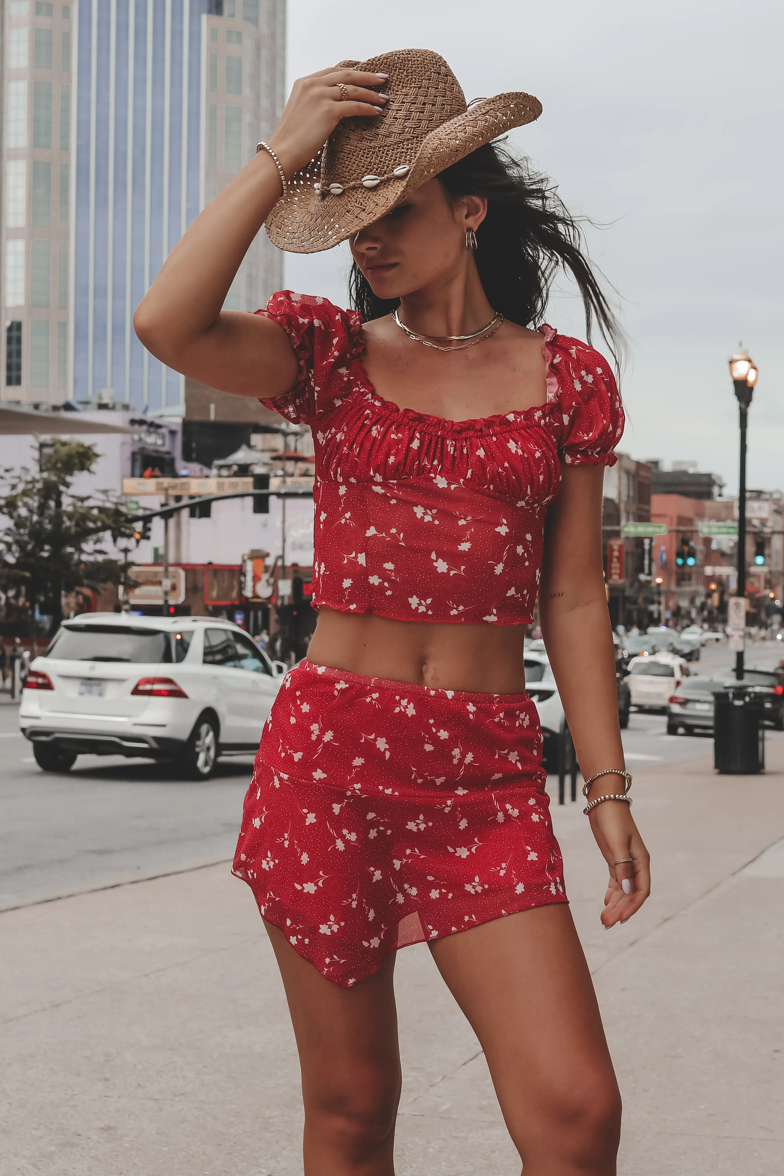 DEAL Right Hand Babe Red Floral Mini Skirt