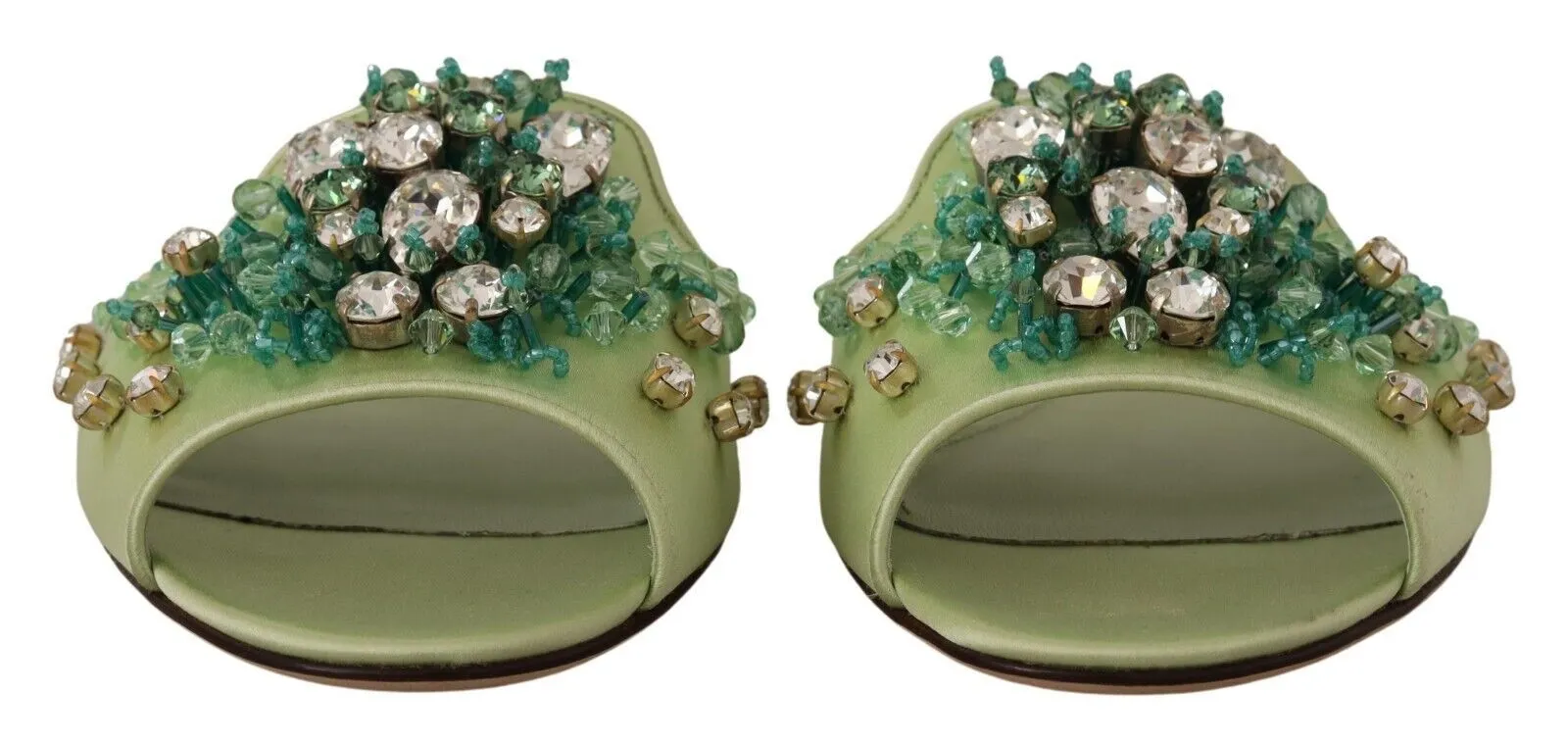 Dolce & Gabbana Elegant Crystal-Embellished Green Leather Slides