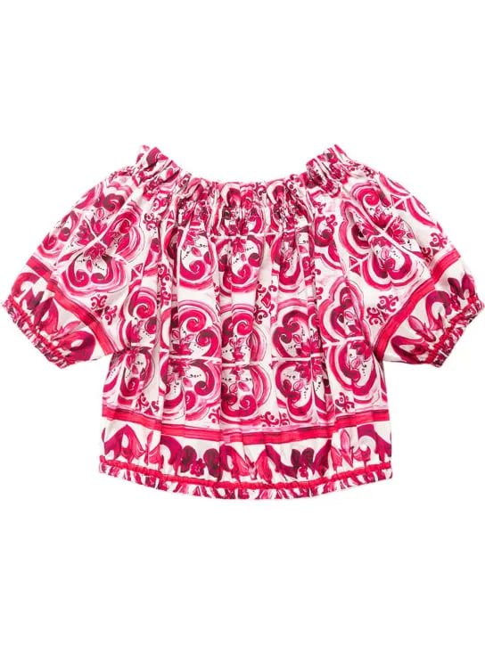 Dolce&amp;Gabbana   Majolica print cotton poplin crop top 