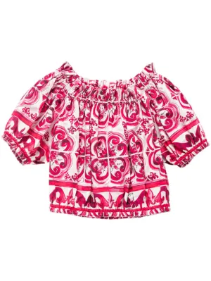 Dolce&amp;Gabbana   Majolica print cotton poplin crop top 