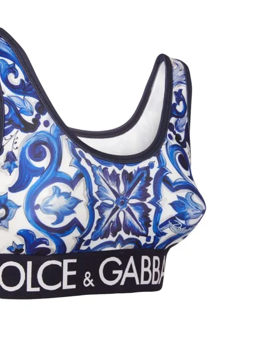 Dolce&amp;Gabbana   Printed jersey crop top w/ logo band 