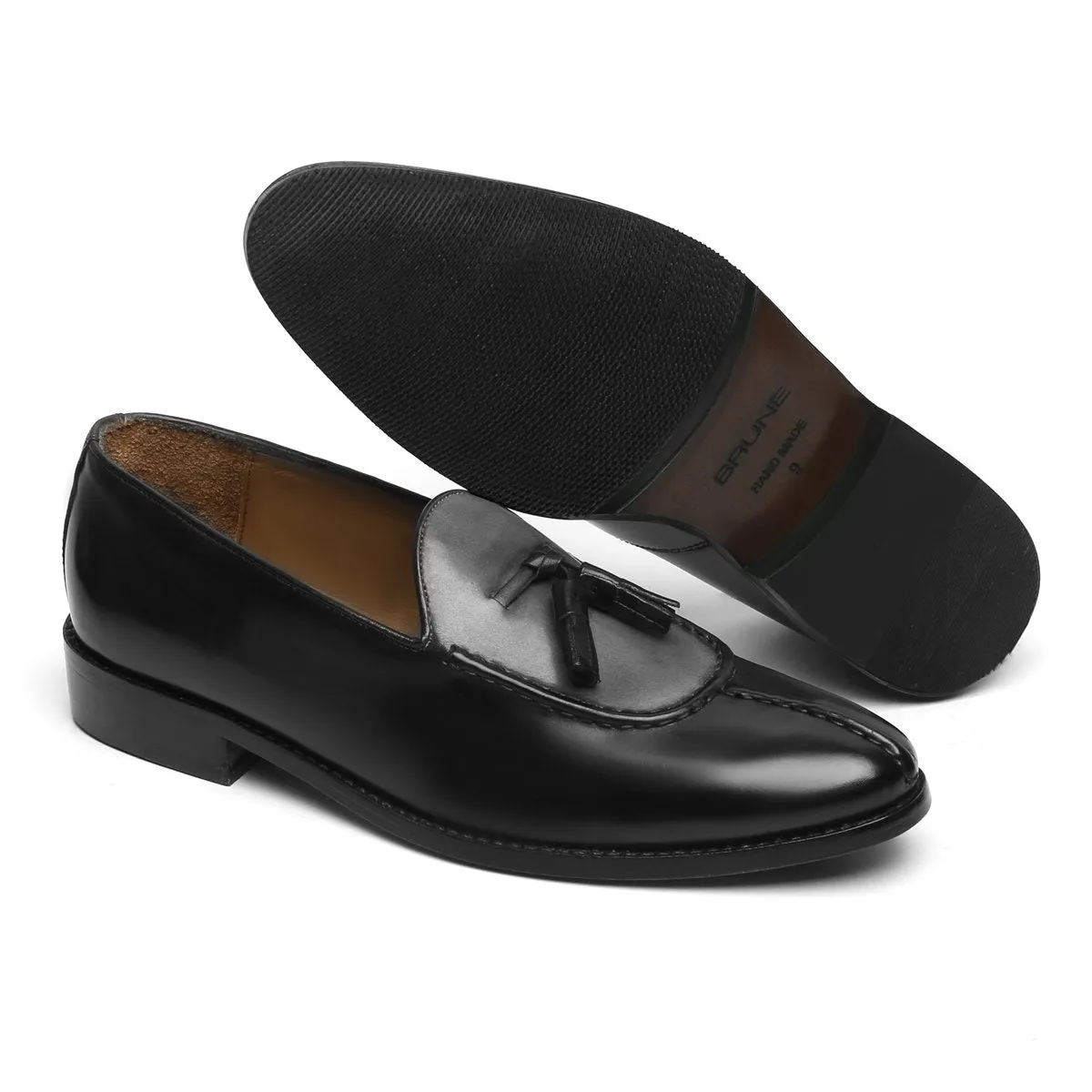 Dual Look Split Toe Tassel Slip-on Grey-Black Leather Shoes