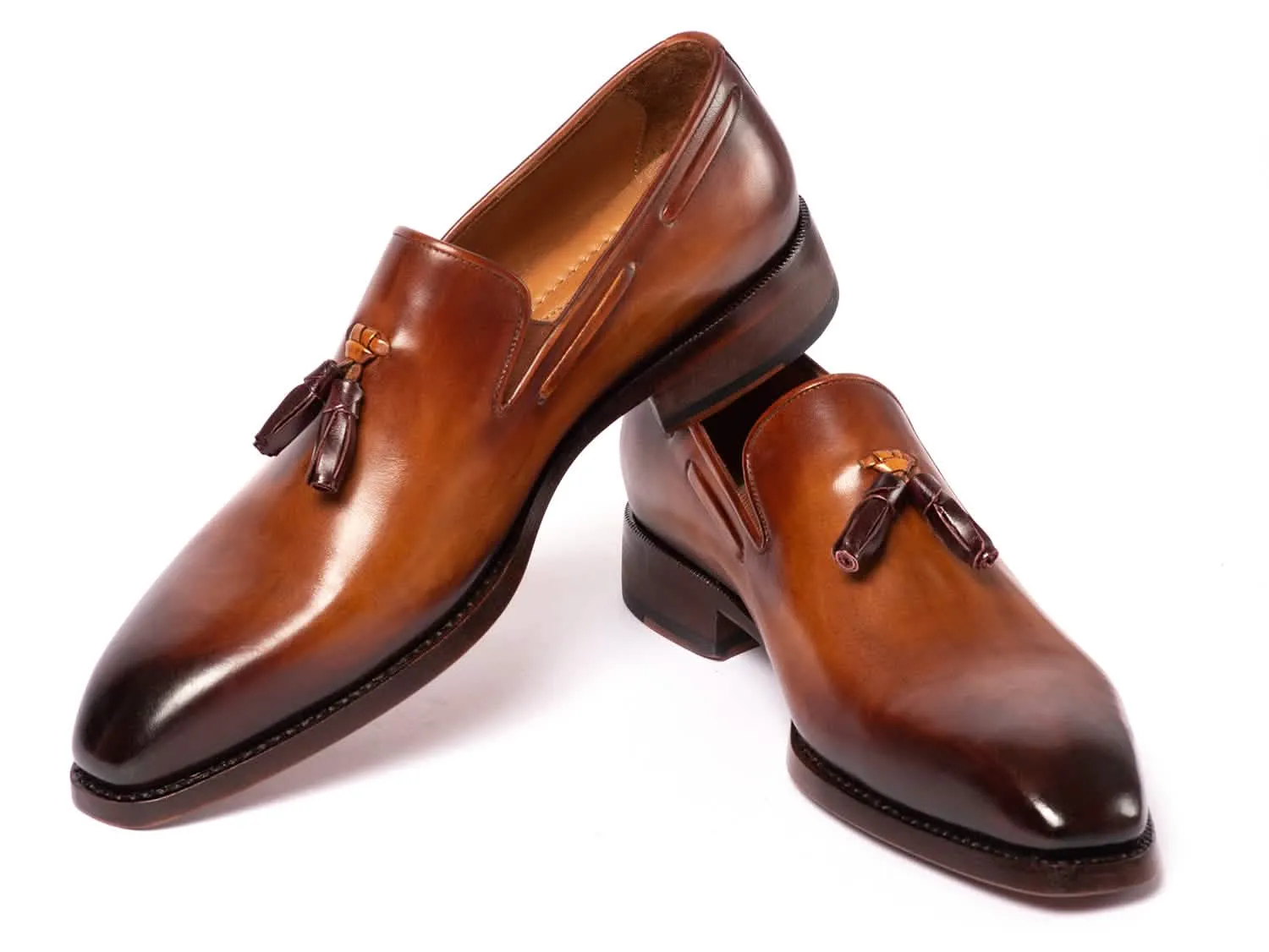 Elegant Hand-Painted Brown Goodyear Welted Men's Tassel Loafers