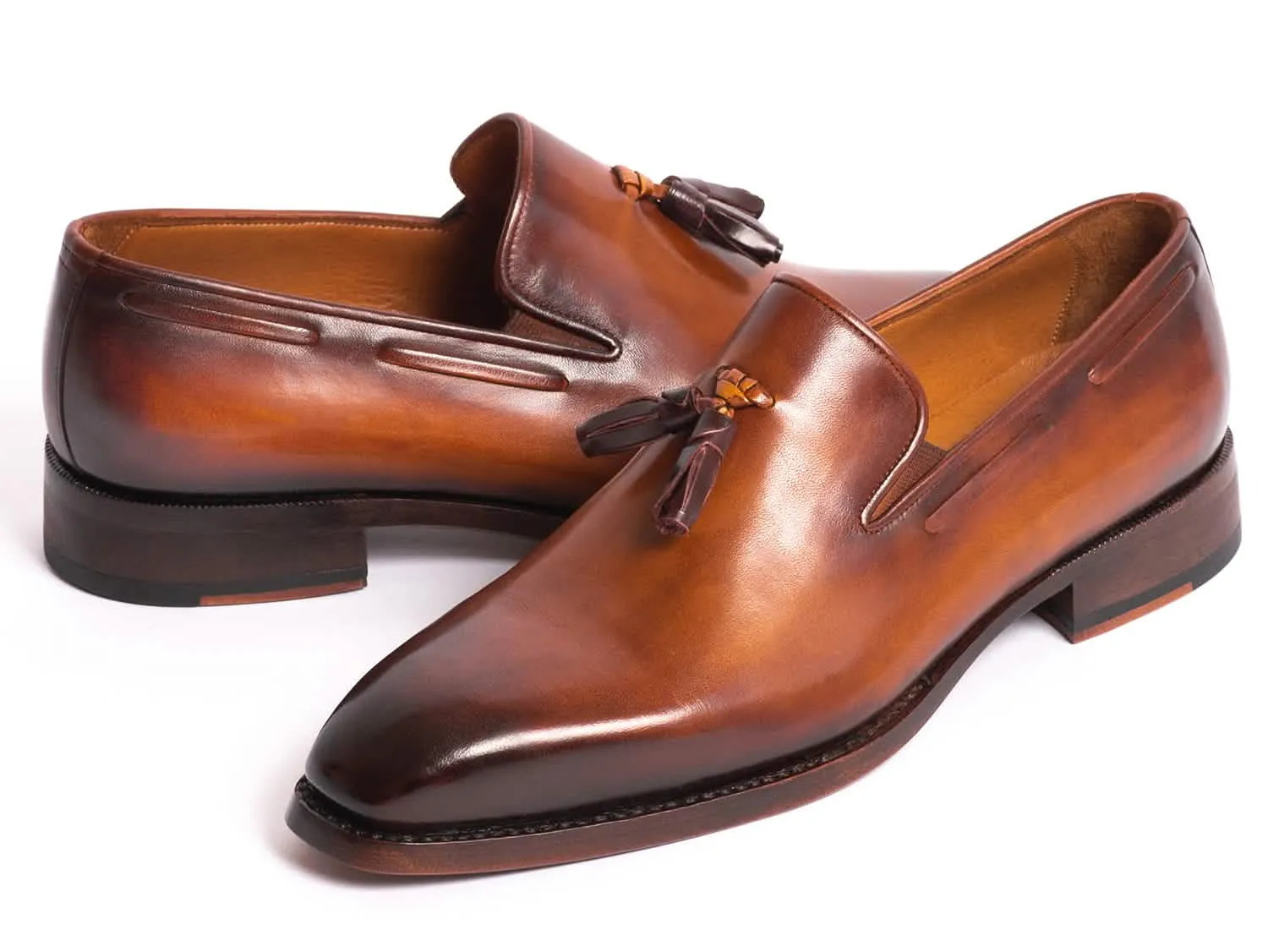 Elegant Hand-Painted Brown Goodyear Welted Men's Tassel Loafers