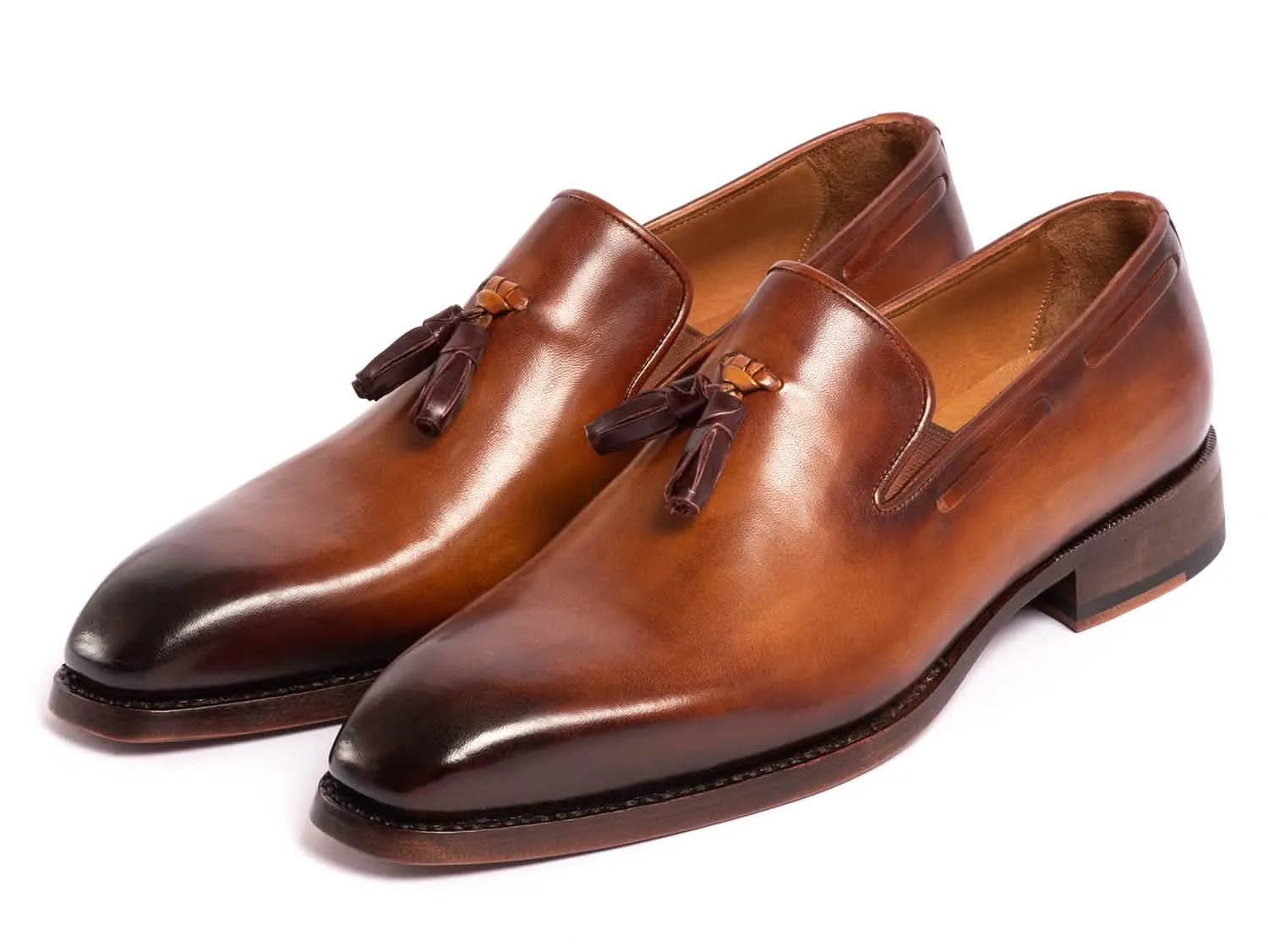 Elegant Hand-Painted Brown Goodyear Welted Men's Tassel Loafers