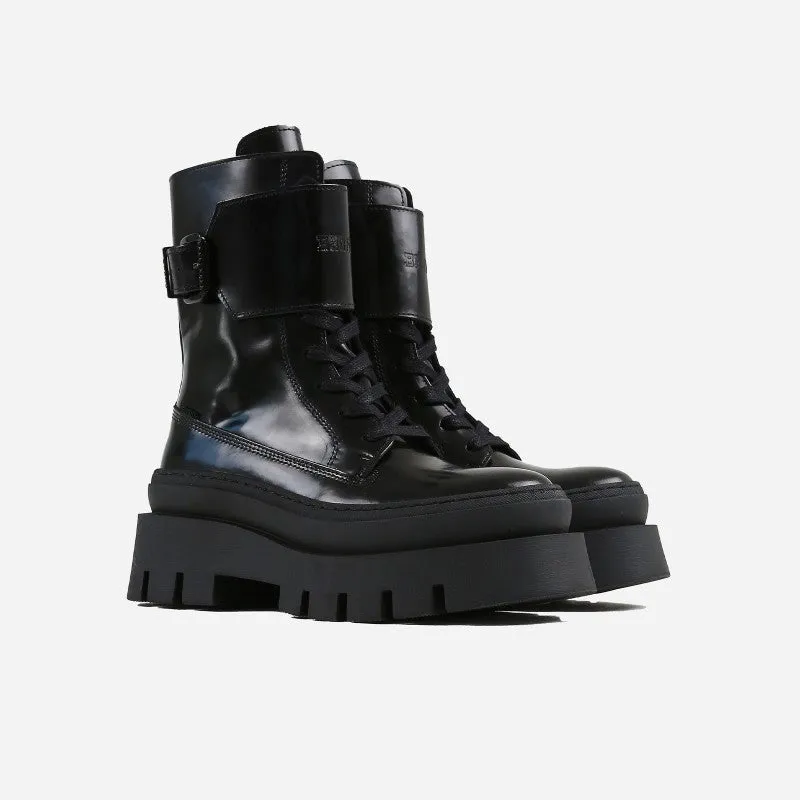 Evi Ann Black Leather Chunky Boots