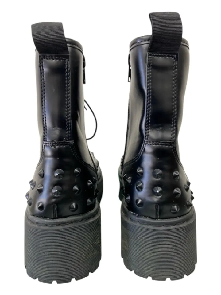 Francesco Milano Shoe Size 37 Black Leather Studded Combat Inner Side Zip Boots