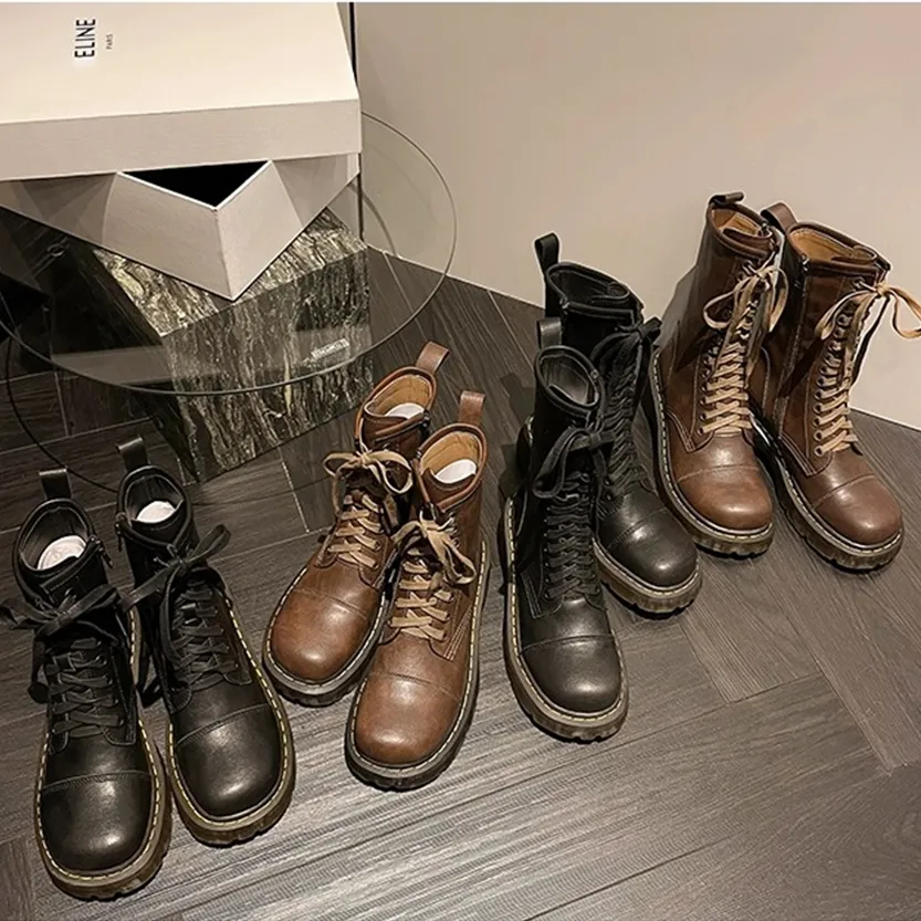 Funki Buys | Boots | Women's Brown Lace Up Calf Combat Boot