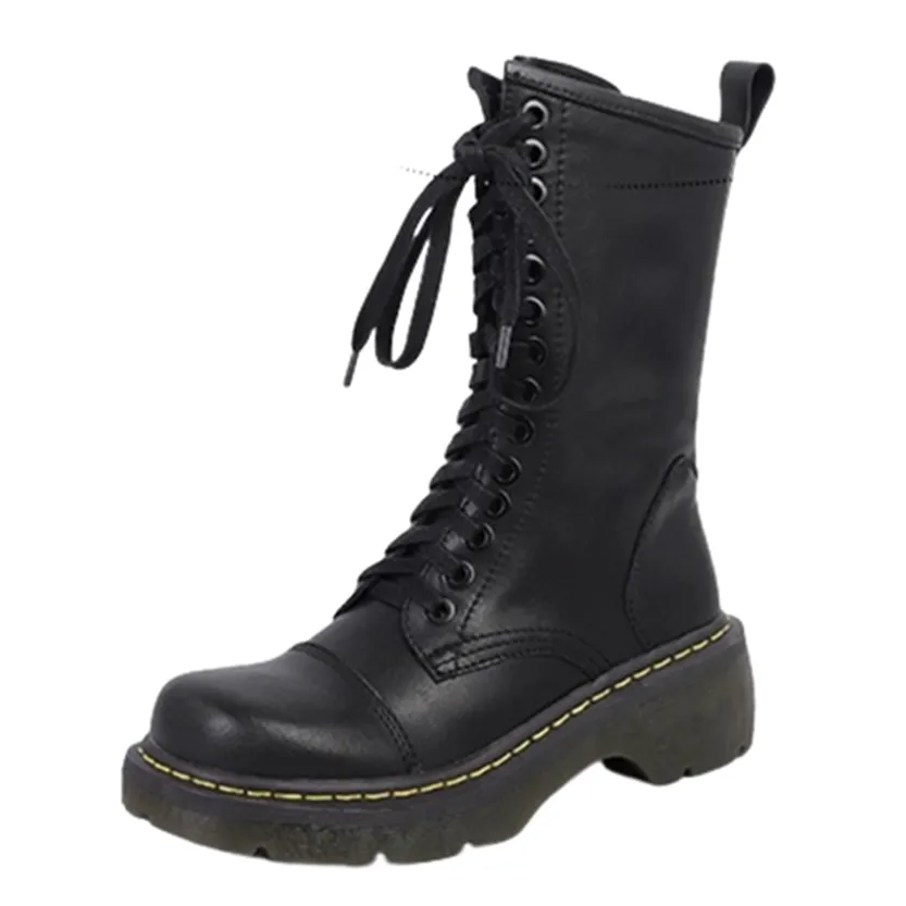 Funki Buys | Boots | Women's Brown Lace Up Calf Combat Boot