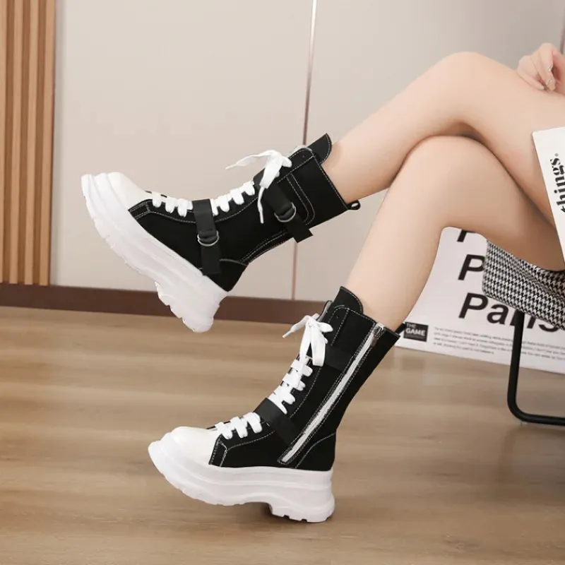 Funki Buys | Boots | Women's Canvas Chunky Platform Boots