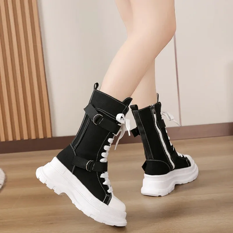 Funki Buys | Boots | Women's Canvas Chunky Platform Boots