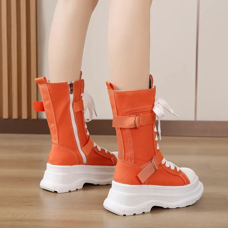 Funki Buys | Boots | Women's Canvas Chunky Platform Boots