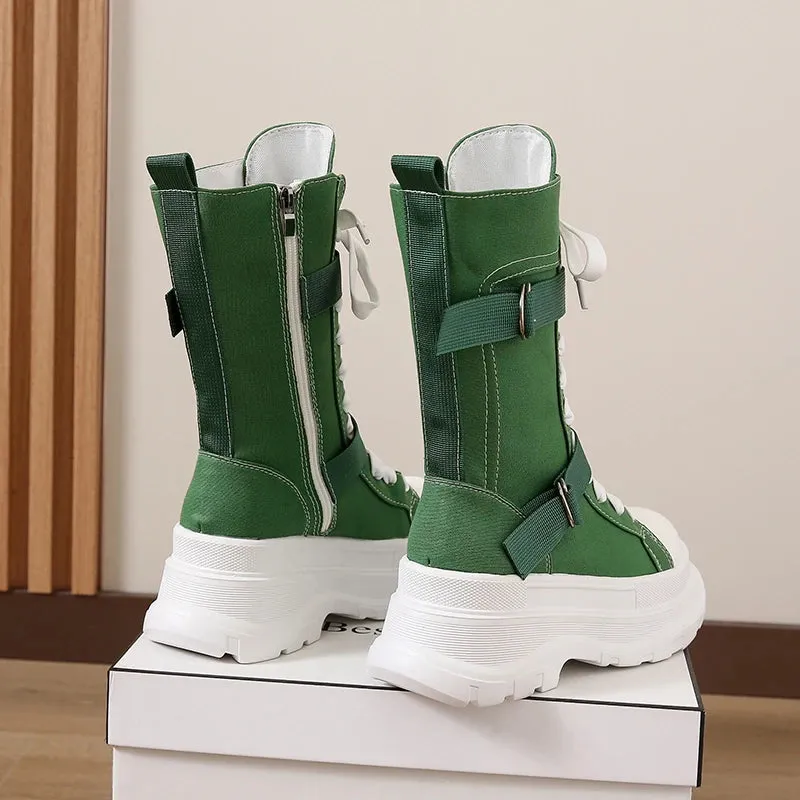 Funki Buys | Boots | Women's Canvas Chunky Platform Boots