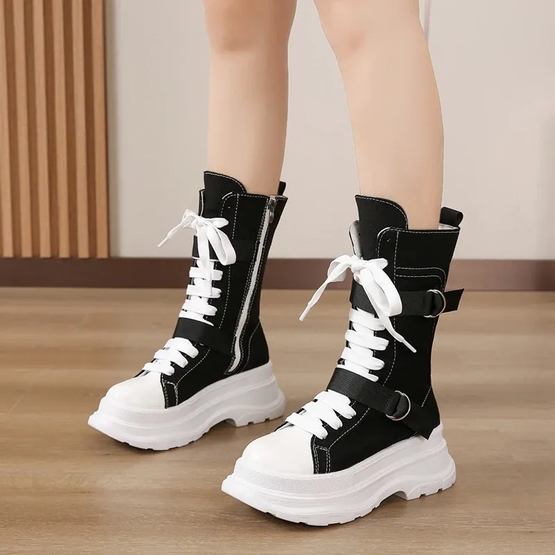 Funki Buys | Boots | Women's Canvas Chunky Platform Boots