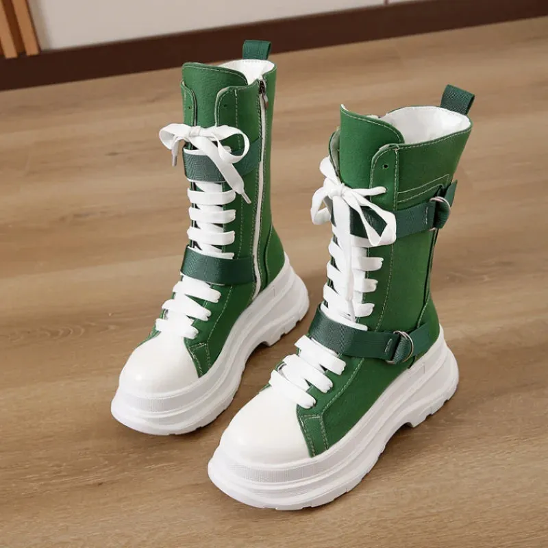 Funki Buys | Boots | Women's Canvas Chunky Platform Boots