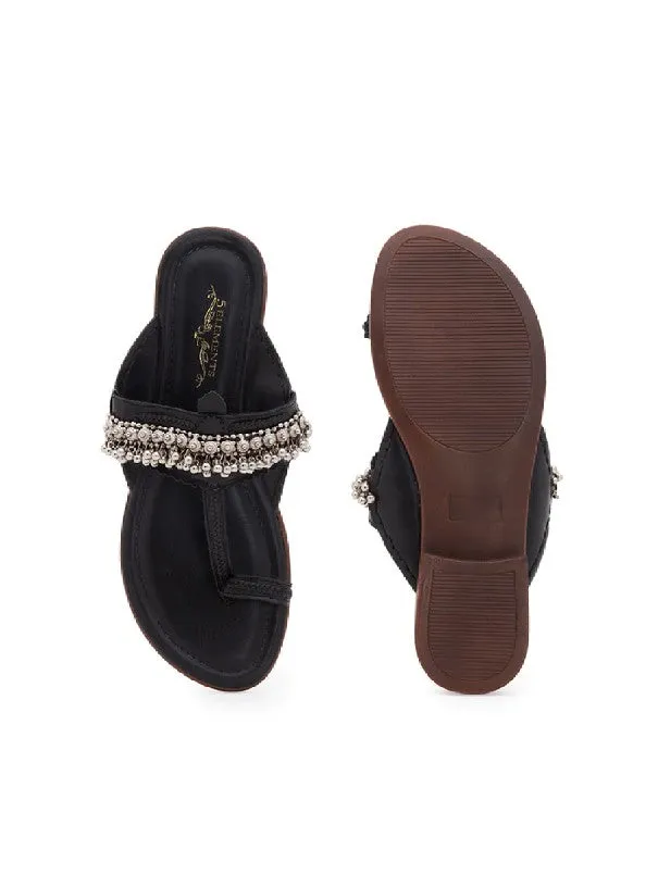 Ghugroo Love - Black Handcrafted Kolhapuri Flats