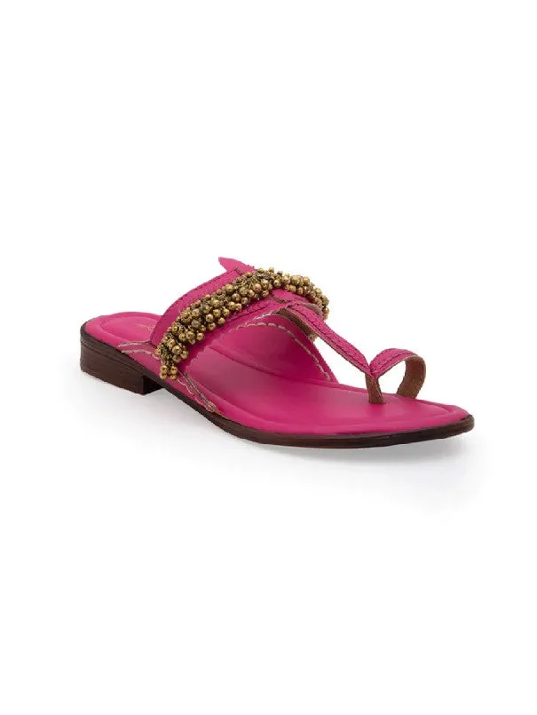 Ghugroo Love - Pink Handcrafted Kolhapuri Flats