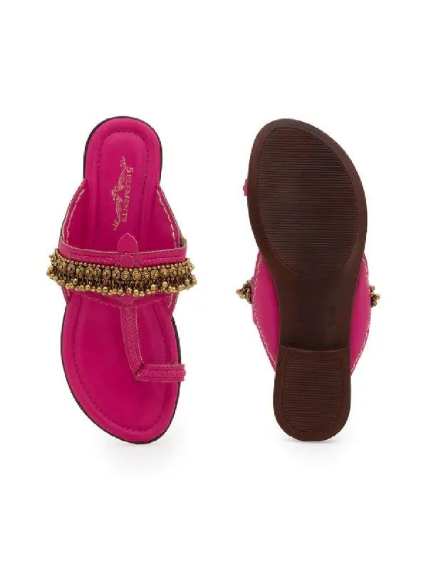 Ghugroo Love - Pink Handcrafted Kolhapuri Flats