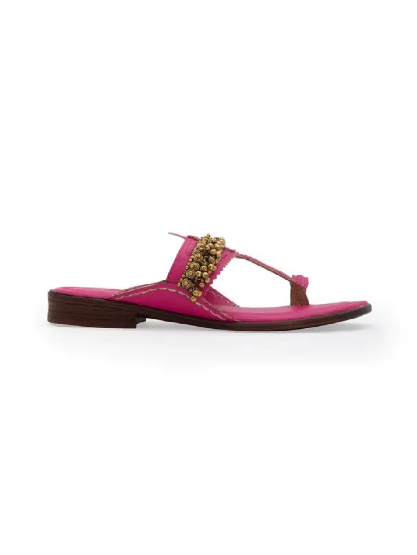 Ghugroo Love - Pink Handcrafted Kolhapuri Flats