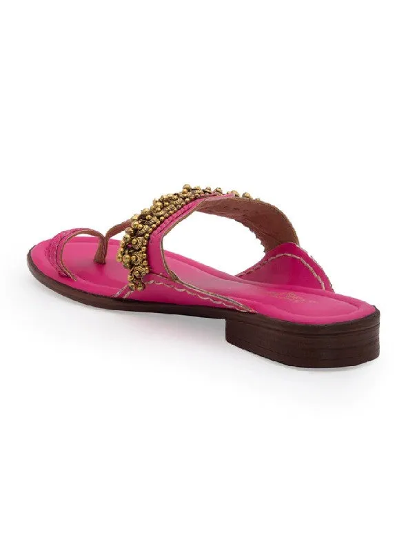 Ghugroo Love - Pink Handcrafted Kolhapuri Flats