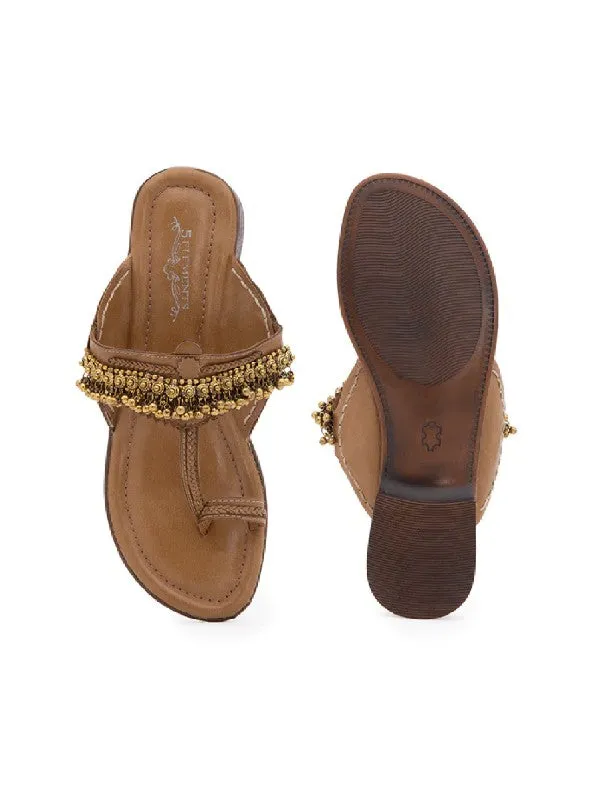 Ghugroo Love - Tan Handcrafted Kolhapuri Flats