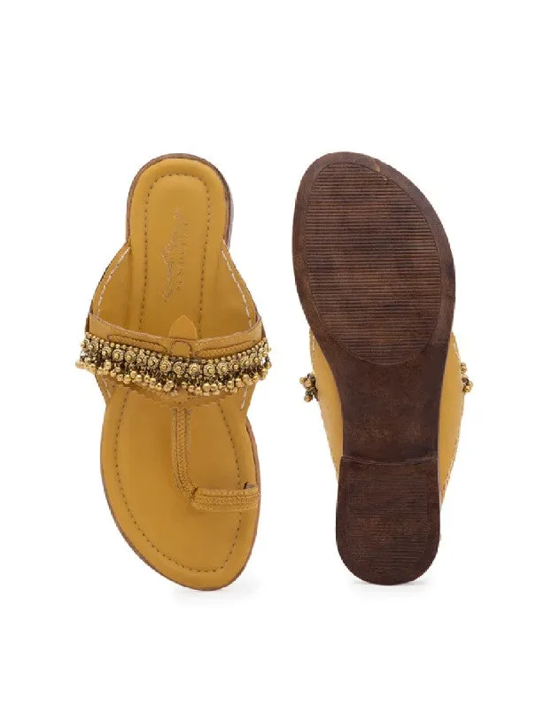 Ghugroo Love - Yellow Handcrafted Kolhapuri Flats