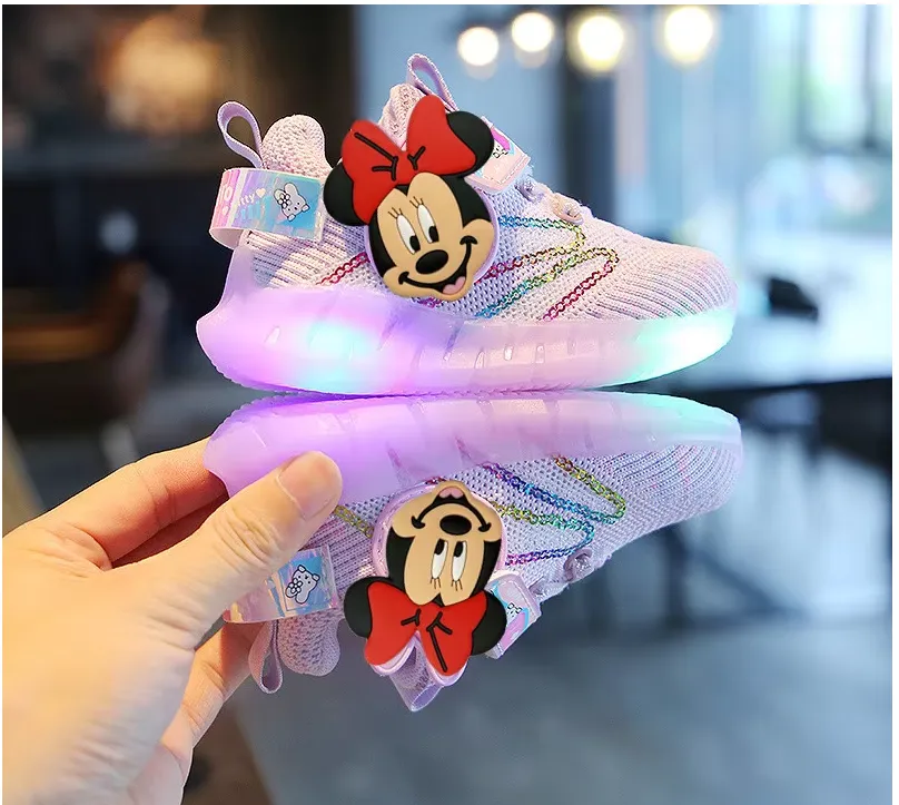 Girls Sneakers - Girls Minnie non-slip soft sole LED Sneakers