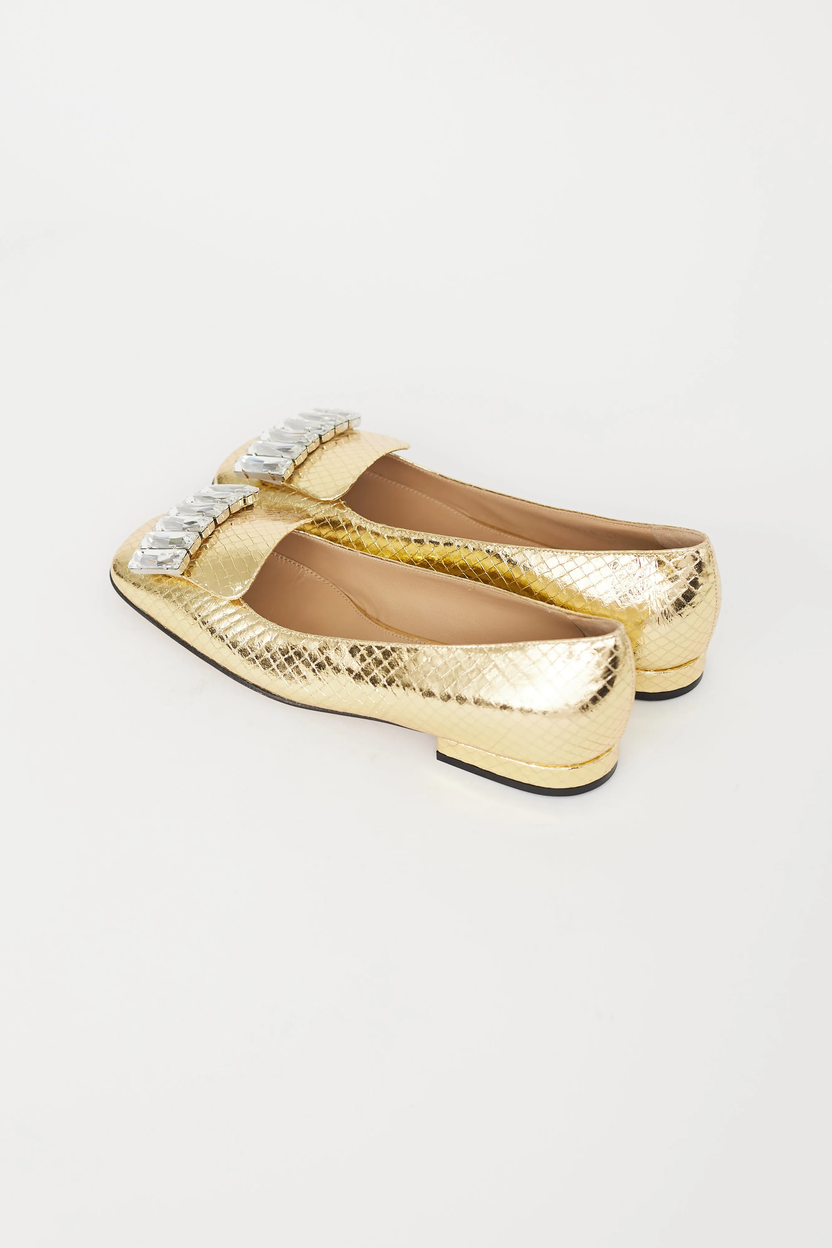 Gold Embossed Leather Embellished Flat