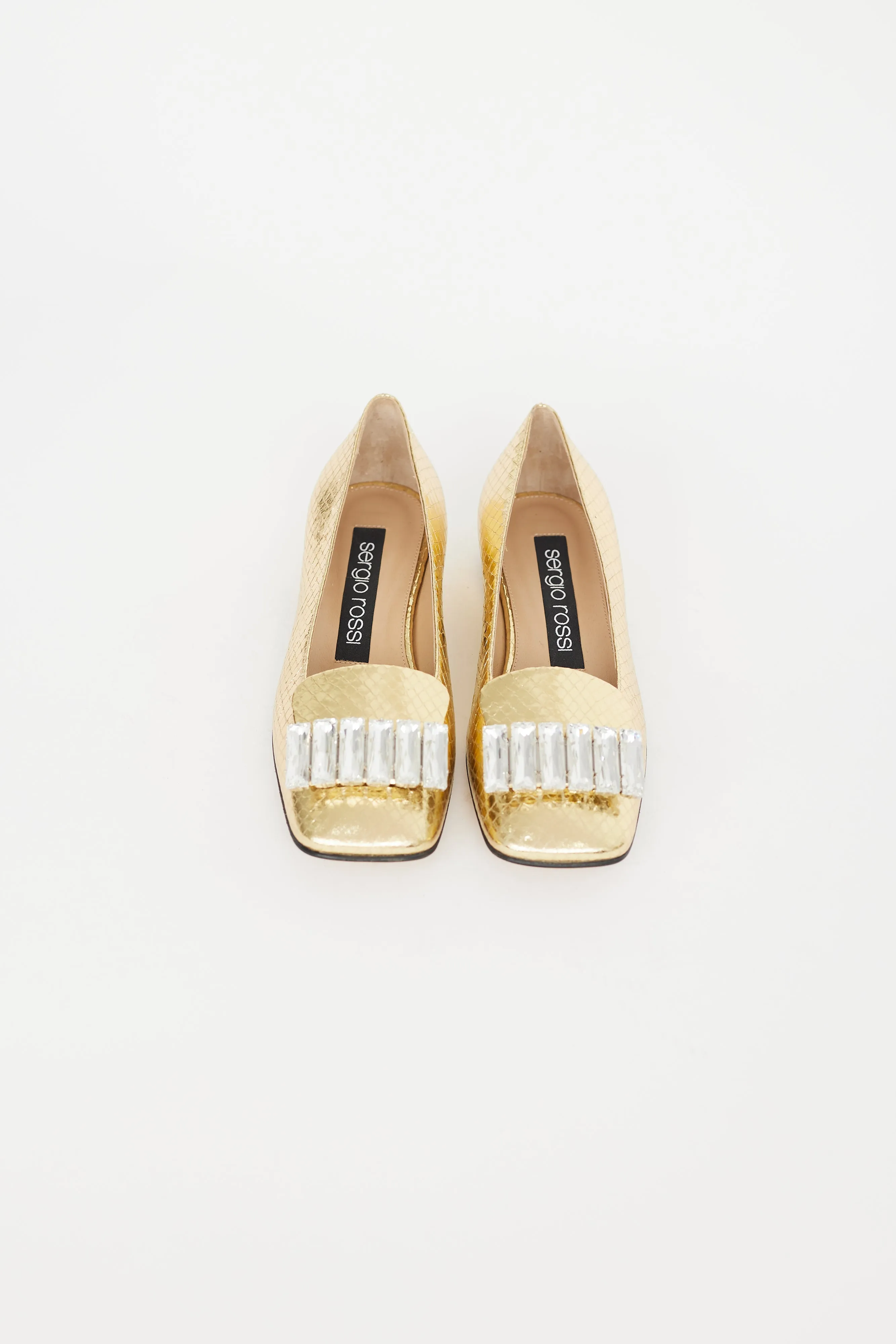 Gold Embossed Leather Embellished Flat