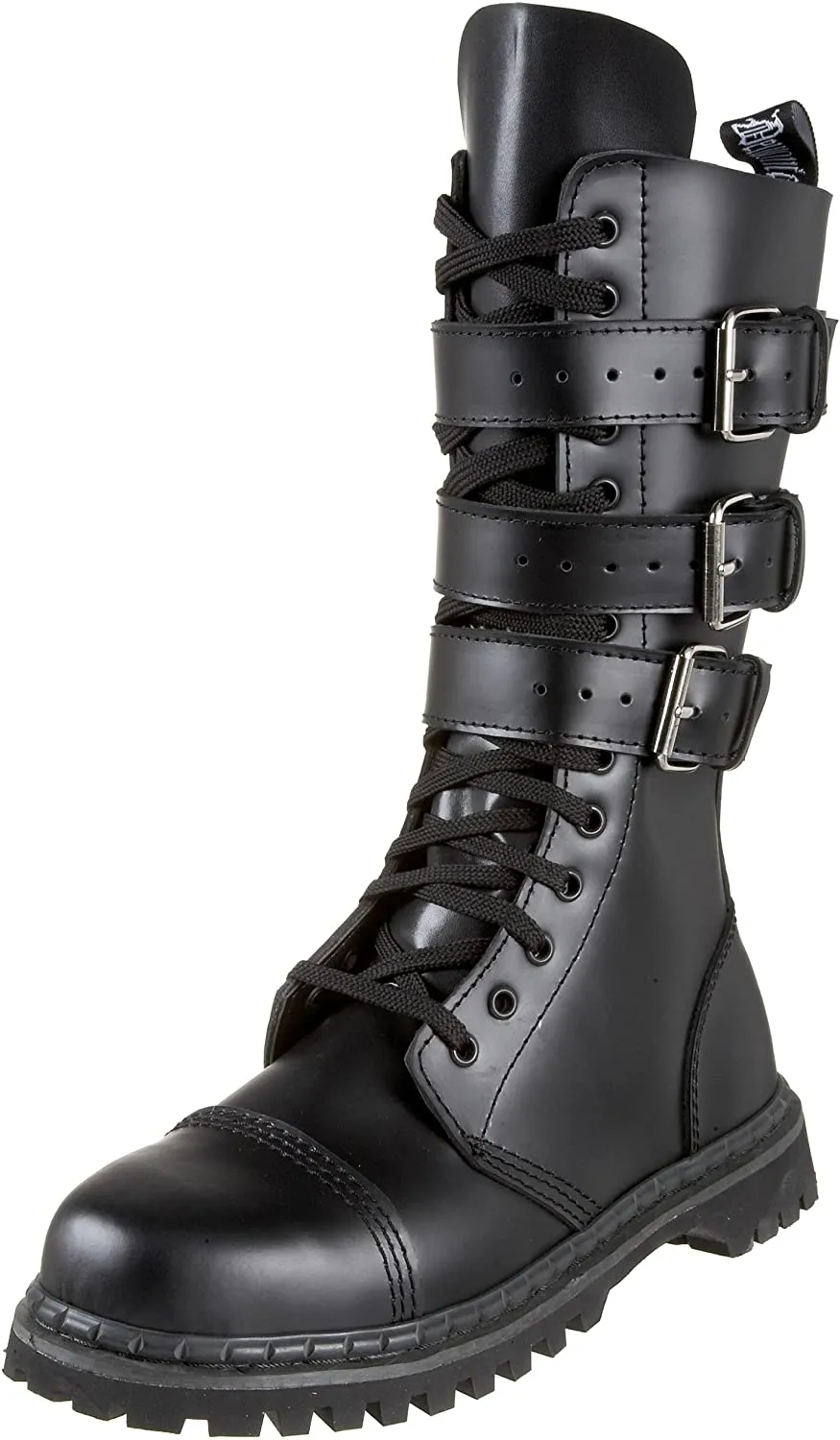 Gravel-14 Black Leather Lace-Up Combat Boot