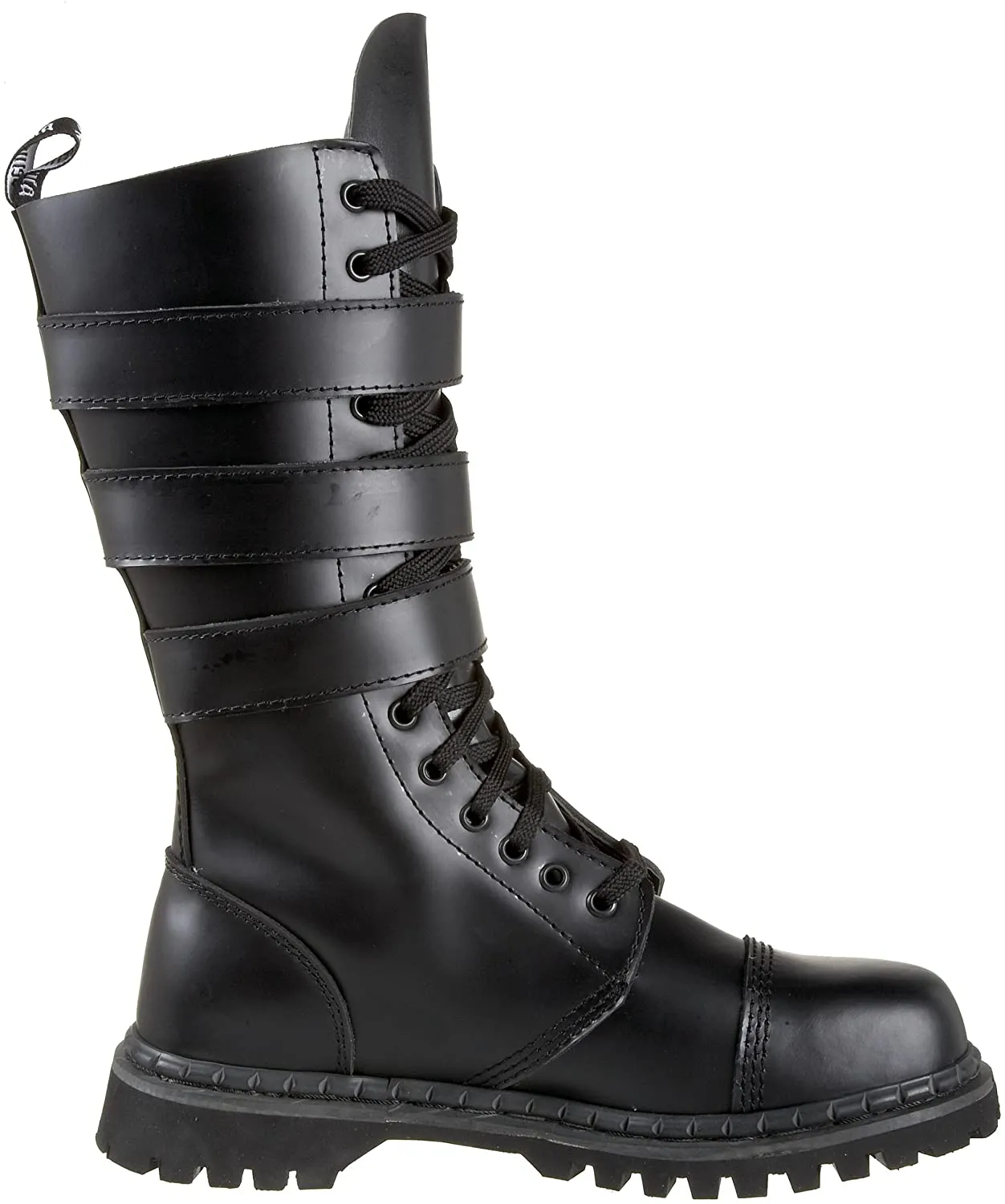 Gravel-14 Black Leather Lace-Up Combat Boot