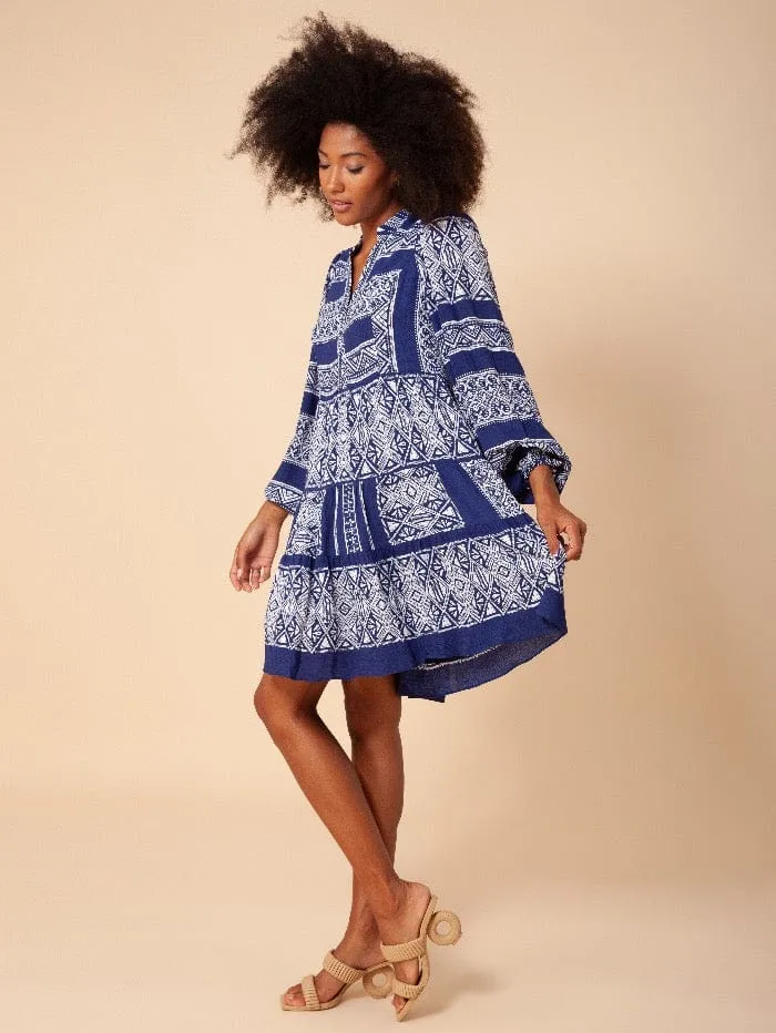 Hale Bob Indigo Printed Boho Dress 26TA6303