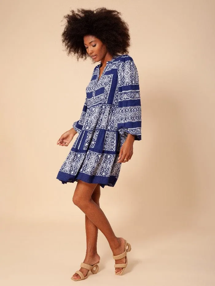 Hale Bob Indigo Printed Boho Dress 26TA6303