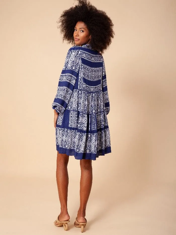 Hale Bob Indigo Printed Boho Dress 26TA6303