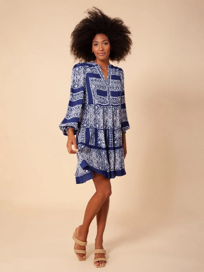 Hale Bob Indigo Printed Boho Dress 26TA6303