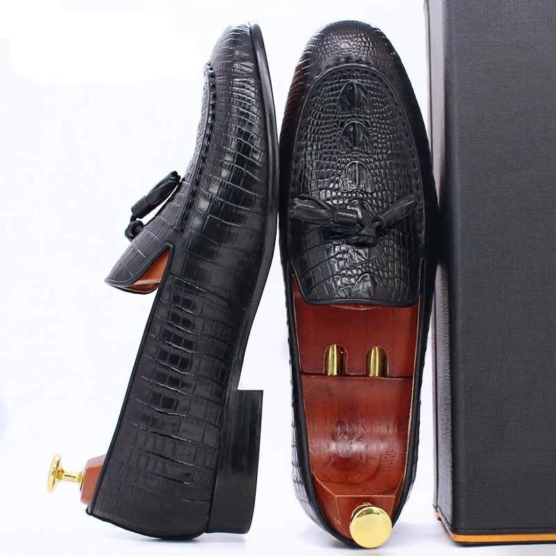 il Lussone 2 - Luxury Crocodile Print Leather Tassel Loafers For Men