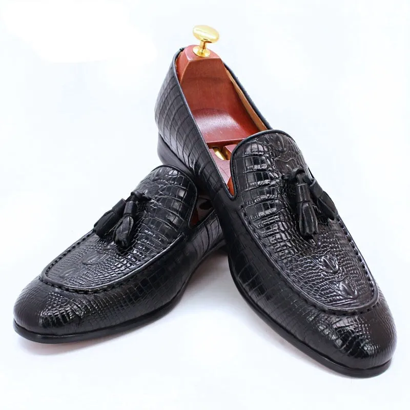 il Lussone 2 - Luxury Crocodile Print Leather Tassel Loafers For Men